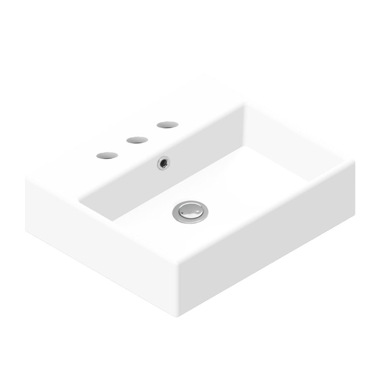 Matte White Ceramic Rectangular Wall-Mount Vessel Sink