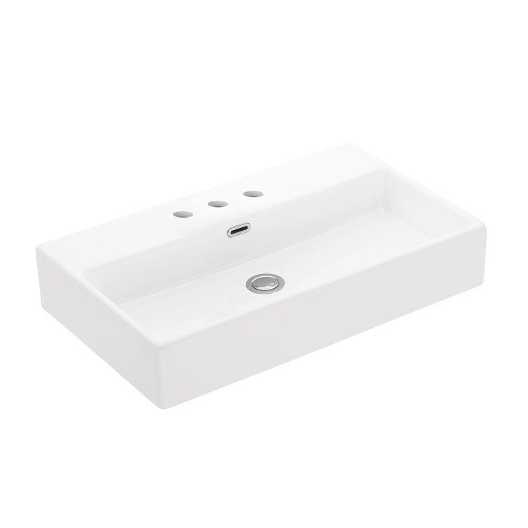 Matte White Ceramic Wall-Mount Rectangular Bathroom Sink