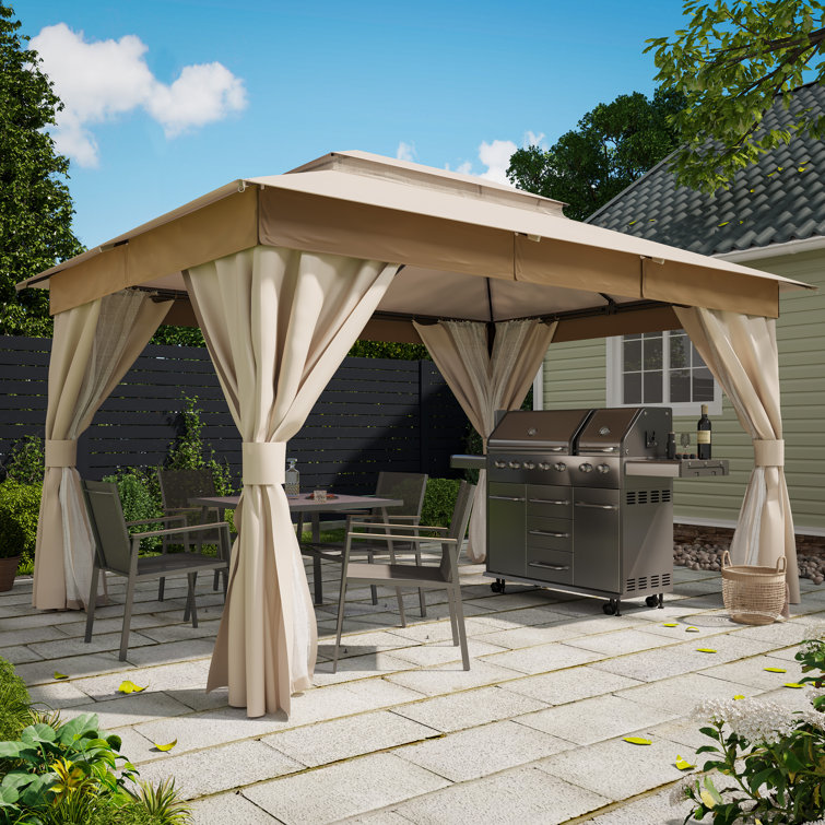 Beige Steel Patio Gazebo with Weather-Resistant Fabric