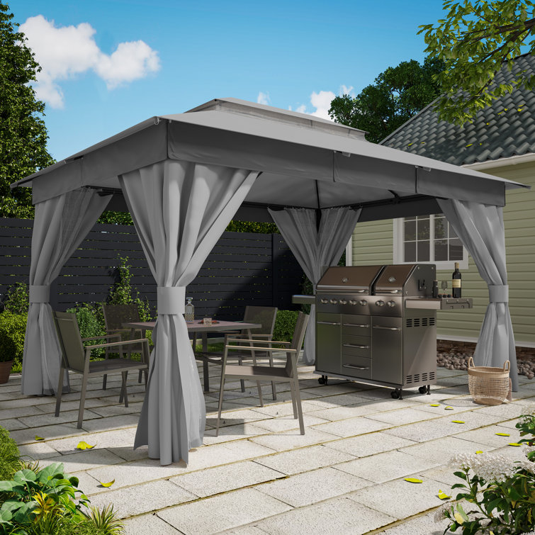 Gray Steel 8x8 Patio Gazebo with Curtains