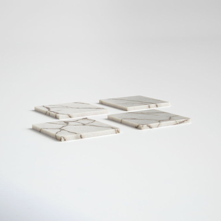 Square White and Brown Ceramic Coaster Set
