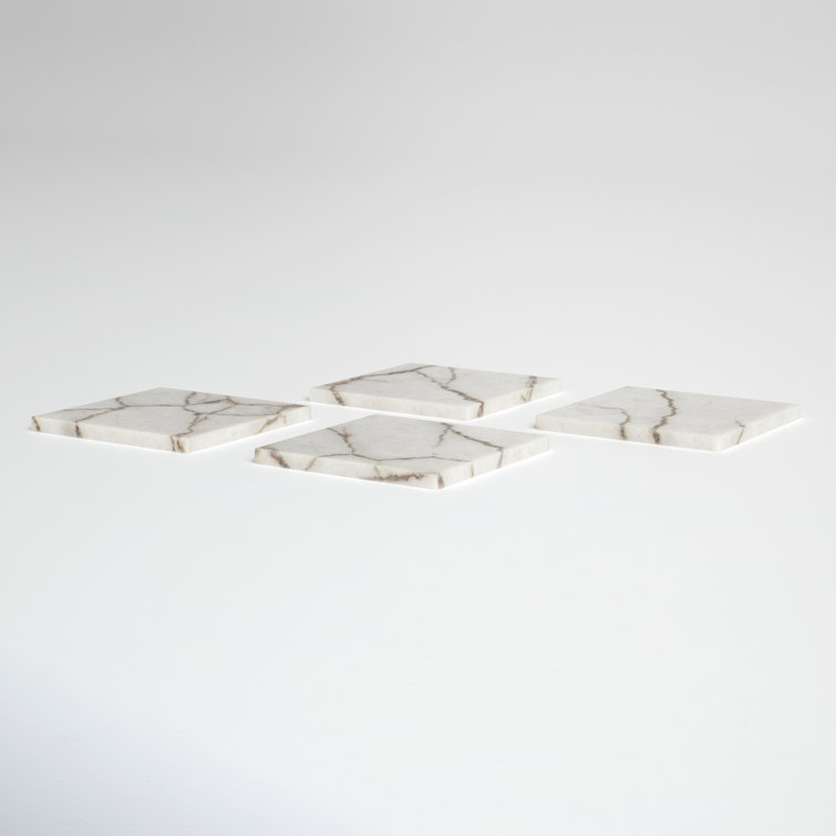 Square White and Brown Ceramic Coaster Set