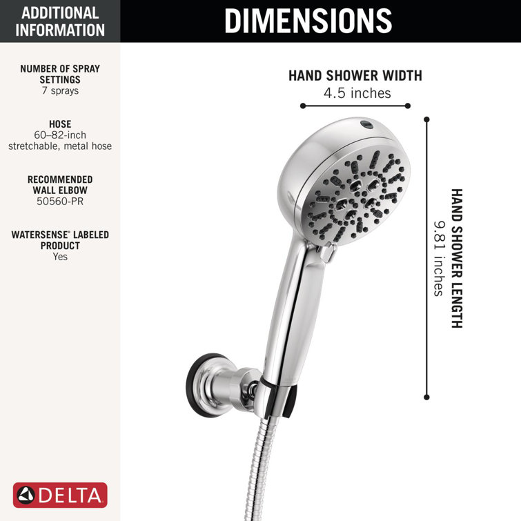 ProClean Chrome Wall-Mount Handheld Shower with Multi-Head