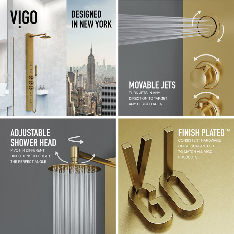 Ellington Matte Brushed Gold 4-Jet Shower Panel with Hand Shower