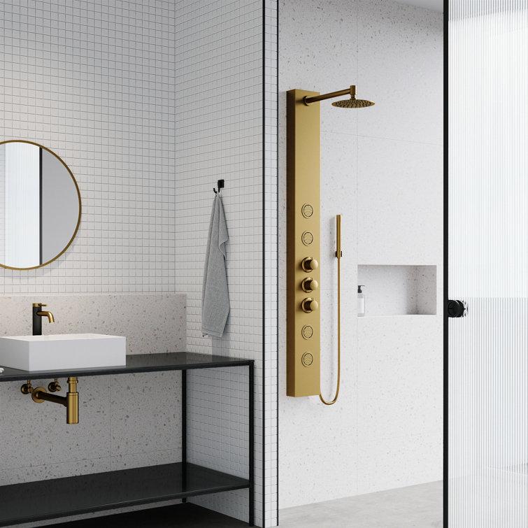 Ellington Matte Brushed Gold 4-Jet Shower Panel with Hand Shower