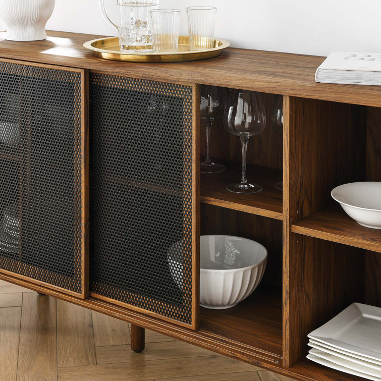 Urban Flair 59" Walnut Sideboard with Sliding Metal Mesh Doors