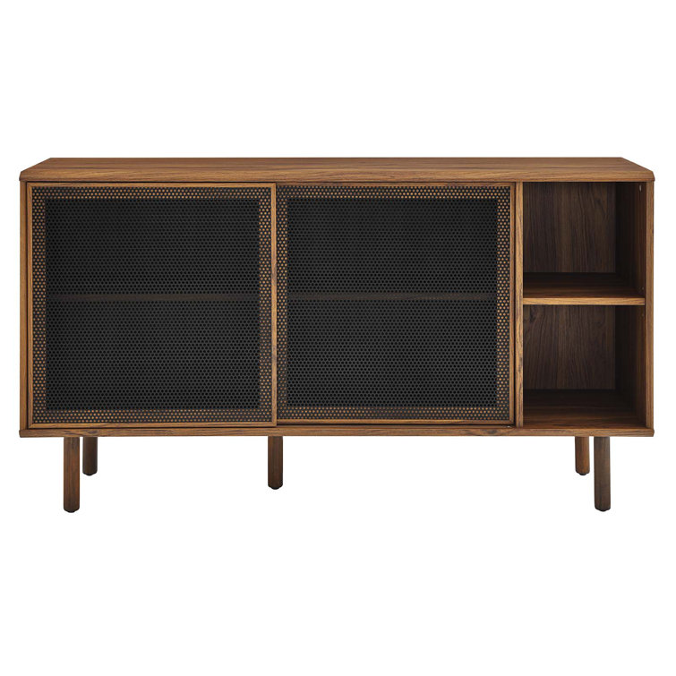 Urban Flair 59" Walnut Sideboard with Sliding Metal Mesh Doors