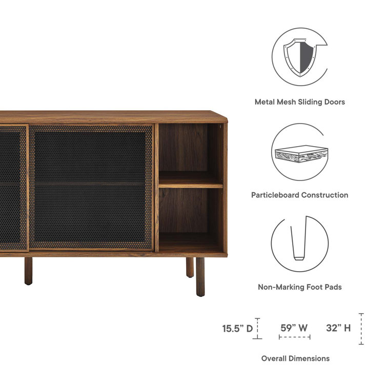 Urban Flair 59" Walnut Sideboard with Sliding Metal Mesh Doors
