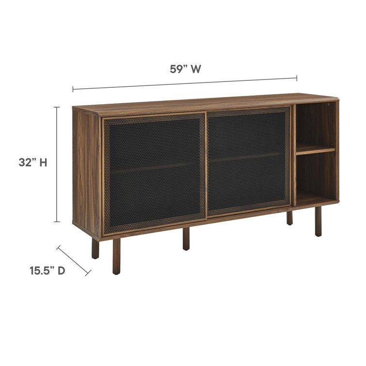 Urban Flair 59" Walnut Sideboard with Sliding Metal Mesh Doors