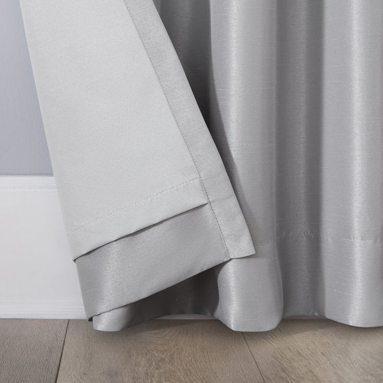 Chrome Gray Faux Silk Blackout Back Tab Curtain Panel