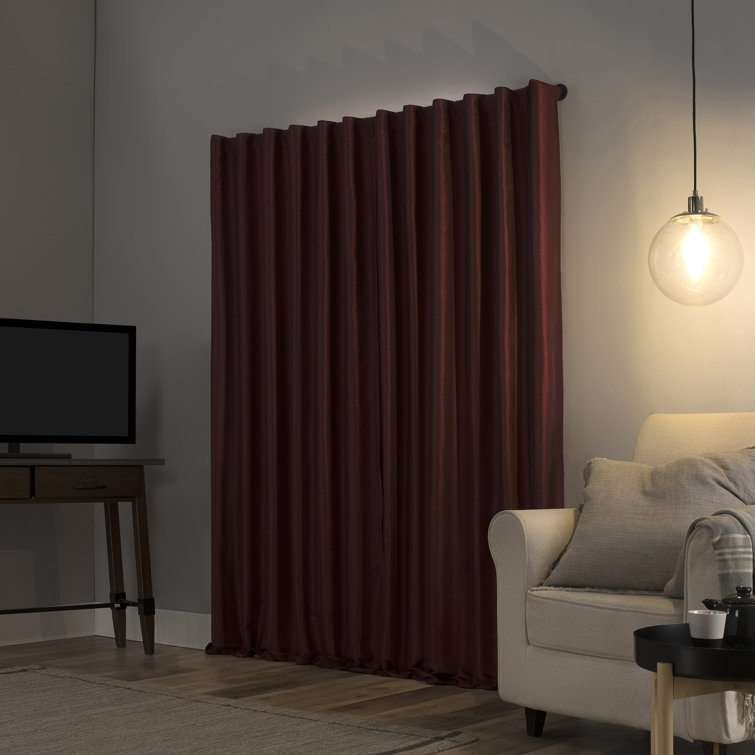Bordeaux Red Faux Silk Blackout Back Tab Curtain Panel