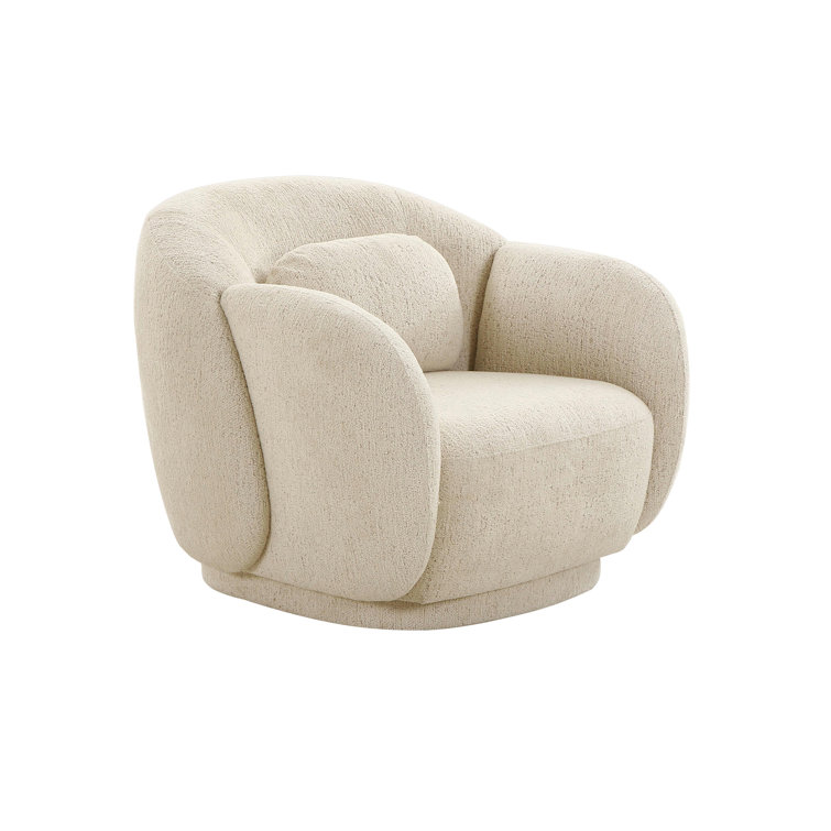 Cream Boucle Handcrafted Wood Accent Chair