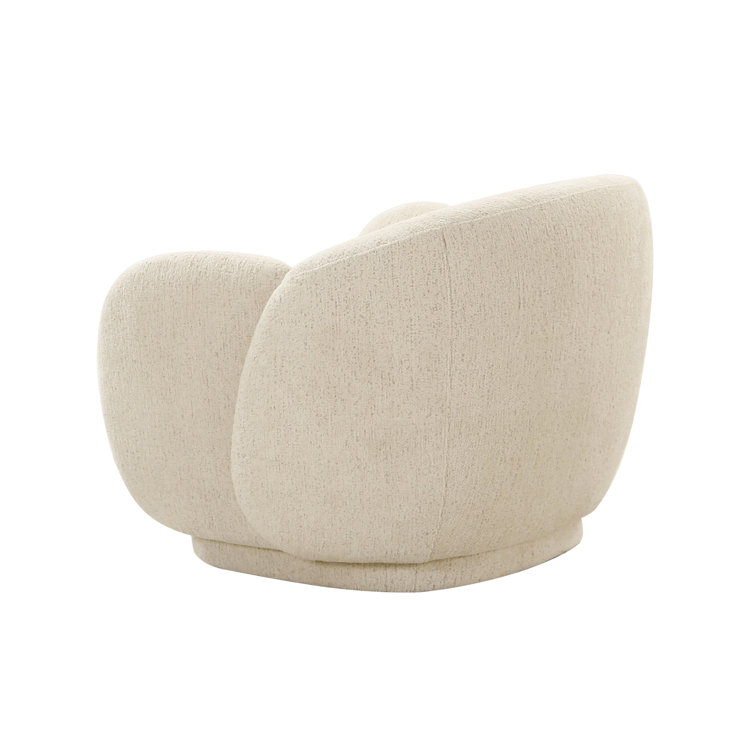 Cream Boucle Handcrafted Wood Accent Chair