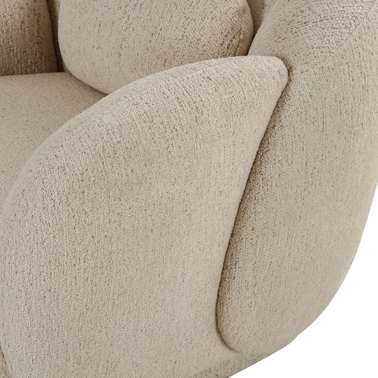 Cream Boucle Handcrafted Wood Accent Chair