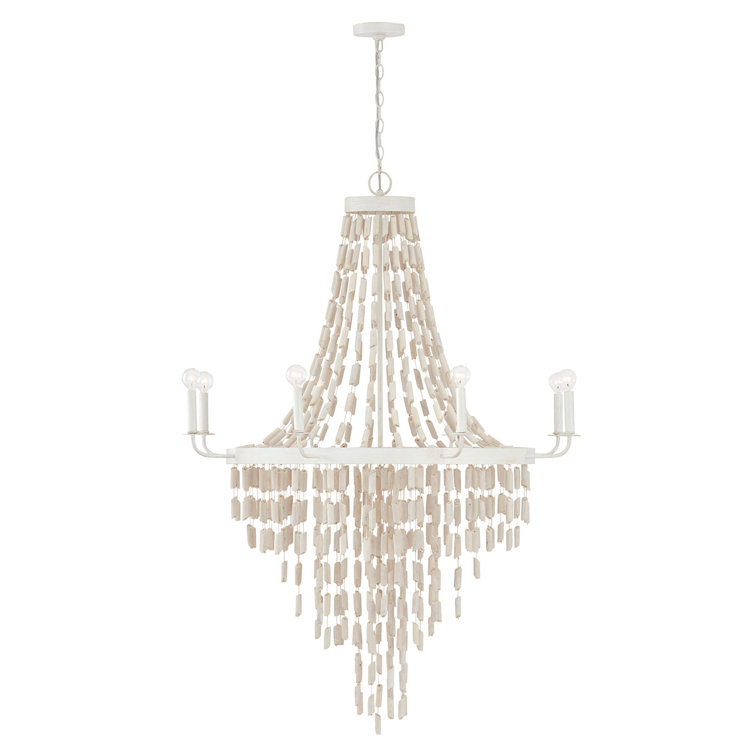 Organic White Beaded 8-Light Eucalyptus Chandelier