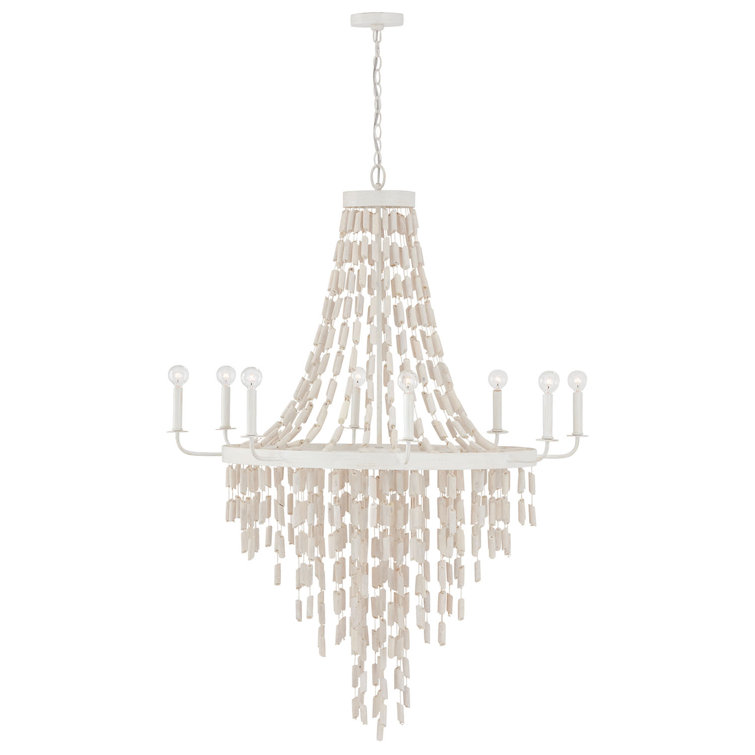 Organic White Beaded 8-Light Eucalyptus Chandelier