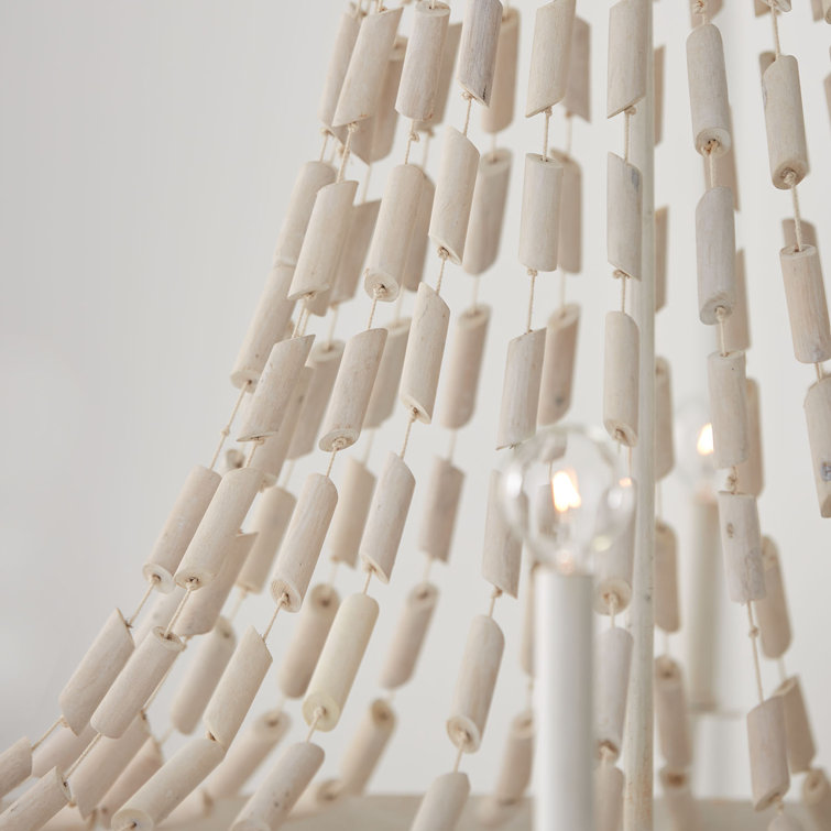 Organic White Beaded 8-Light Eucalyptus Chandelier