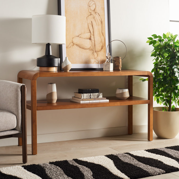 Omara Walnut Finish Solid Wood 2-Tier Console Table