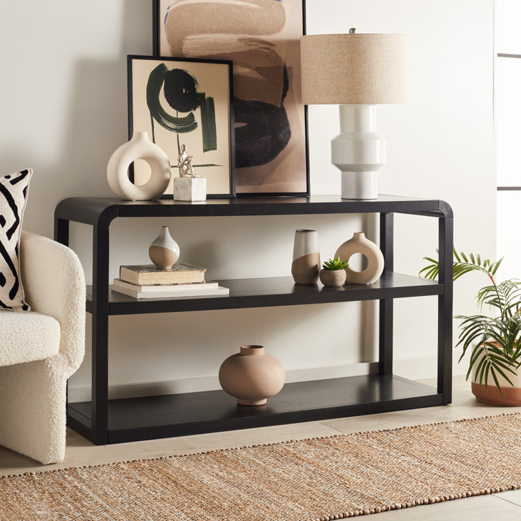 Modern Elegance Black Solid Wood 3-Tier Console Table with Storage
