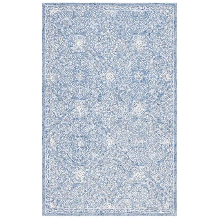 Etienne Blue and Ivory Floral Wool Tufted Rug