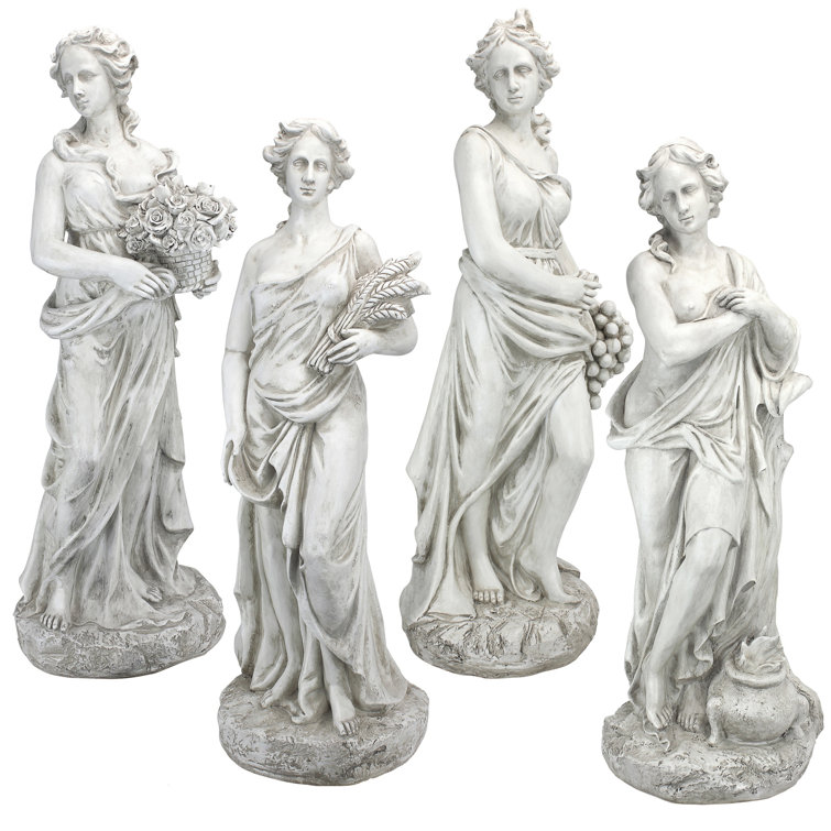 Antique Stone Finish Four Seasons Resin Garden Statues Set