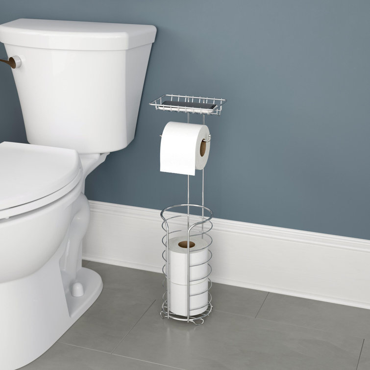Polished Chrome Freestanding Toilet Paper Holder with Shelf