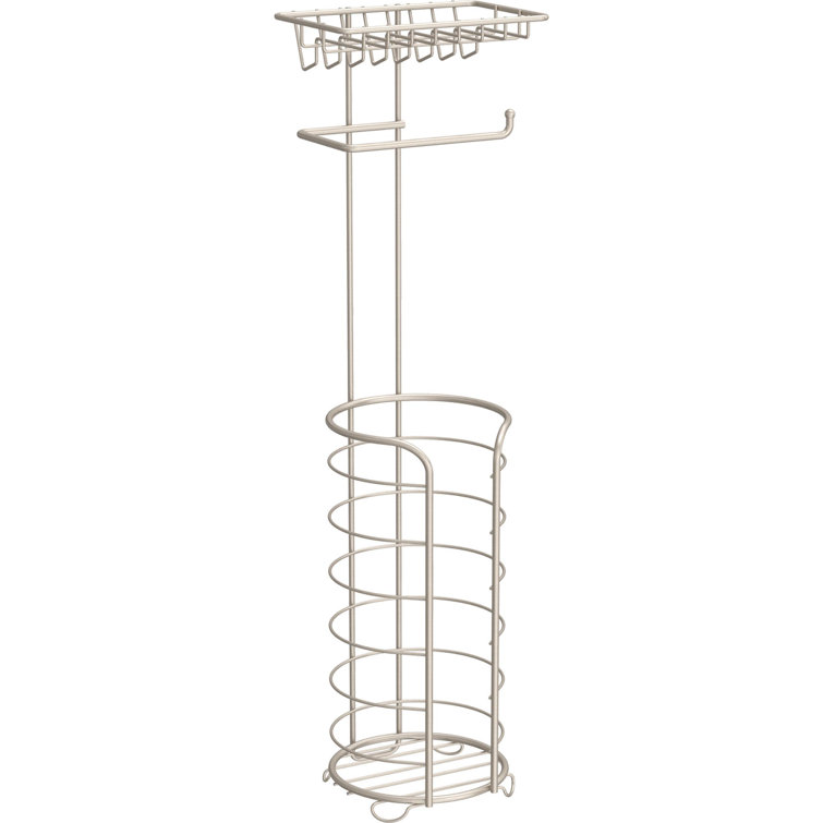 Brushed Nickel Freestanding Toilet Paper Holder with Storage Shelf