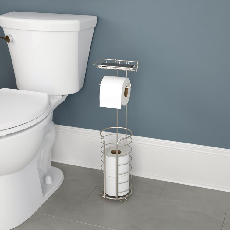 Brushed Nickel Freestanding Toilet Paper Holder with Storage Shelf