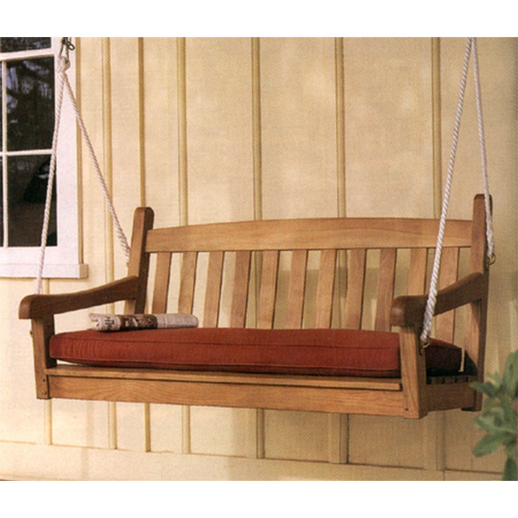 Teak Wood Hanging Porch Swing with Sunbrella Cushion