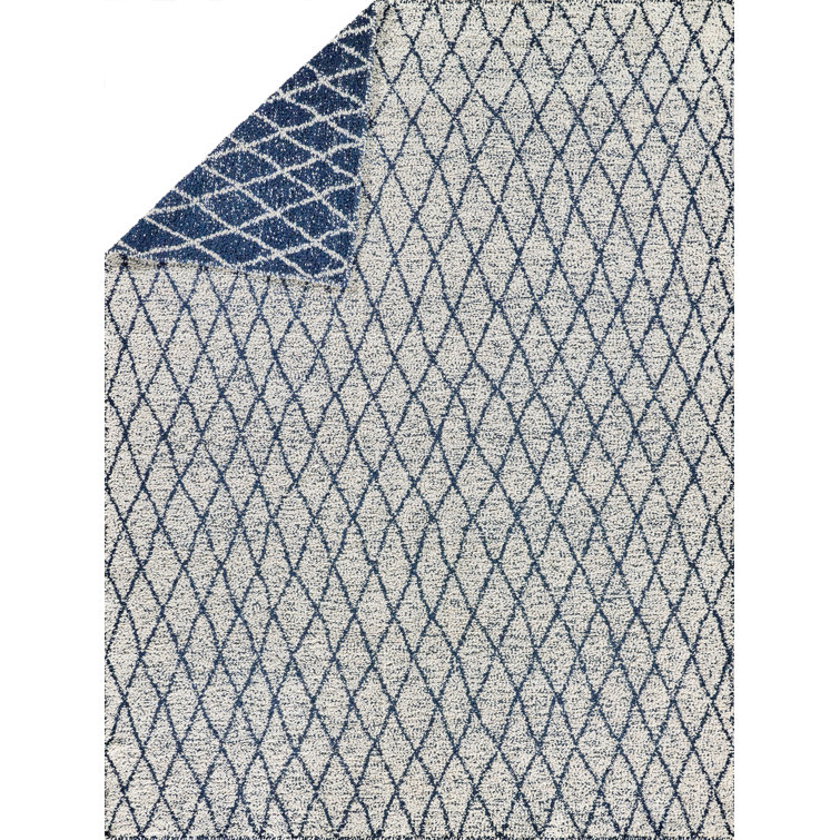 Ivory and Navy Geometric Handmade Synthetic 9' x 12' Area Rug