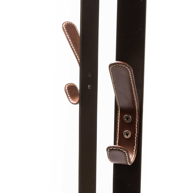 Black and White Iron Coat Tree with Leather Shelves