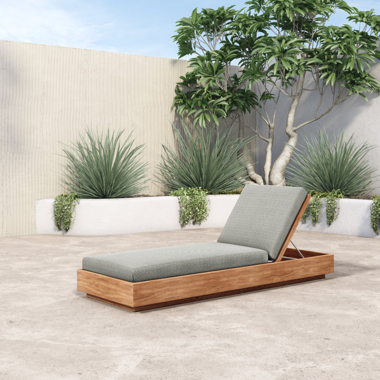 Teak Adjustable Outdoor Chaise Lounge with Gray Cushions