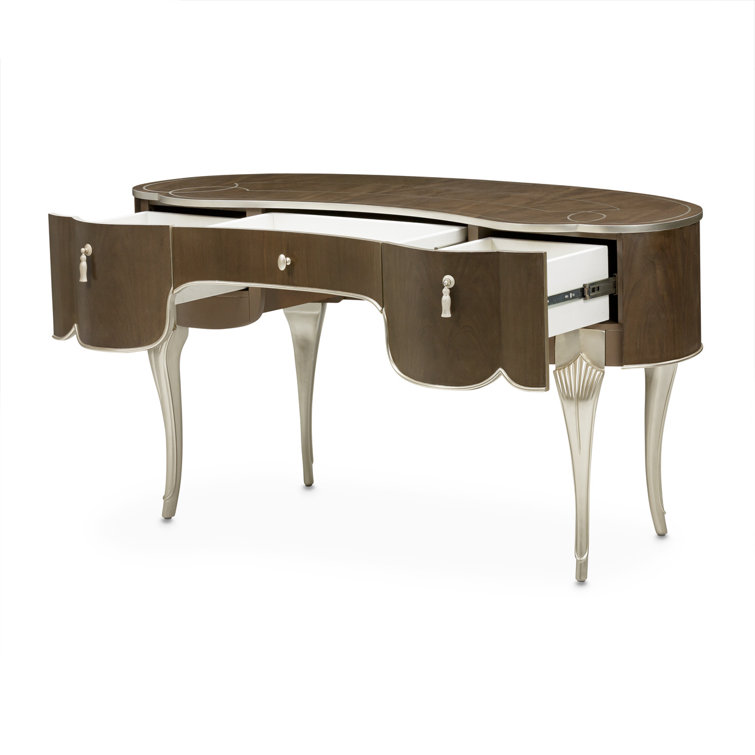 Villa Cherie Birch Hazelnut Vanity Set with Frosted Pearl Linen Bench