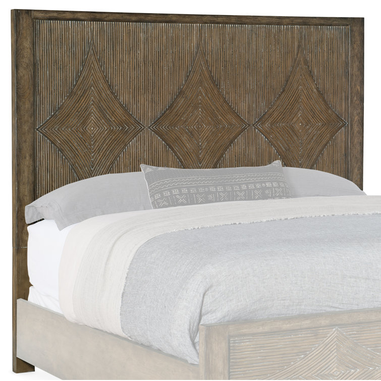 Queen Dark Wood Panel Bed with Intricate Headboard