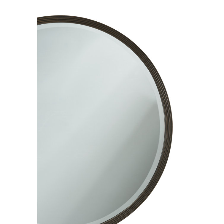 Round Dark Brown Wood Wall Mirror, 36-inch