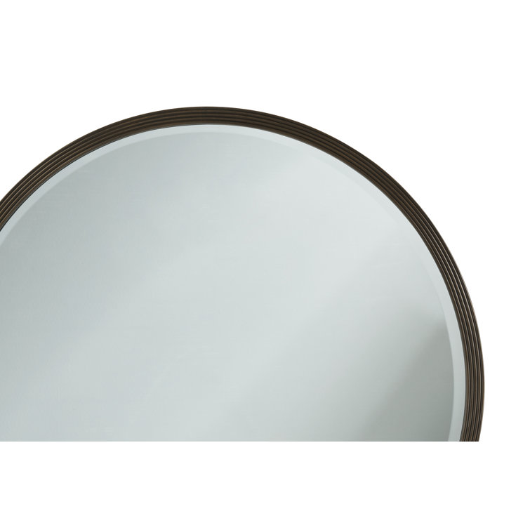 Round Dark Brown Wood Wall Mirror, 36-inch