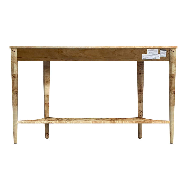 Light Burl Wood Demilune Console Table with Storage Shelf