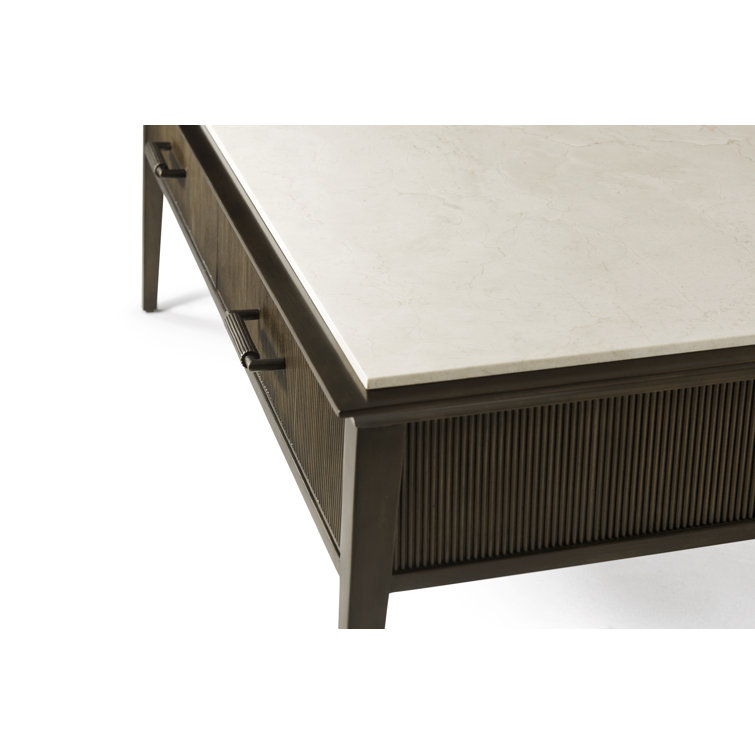 Bistre Wood Coffee Table with Marble Top and Storage