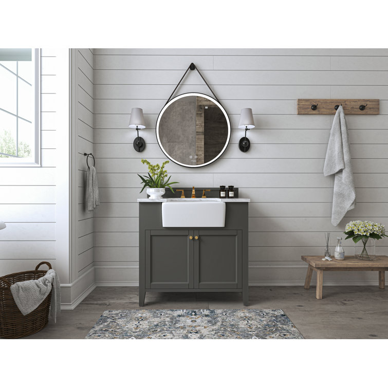 Adeline 36'' Sapphire Gray Wood Bathroom Vanity with Marble Top