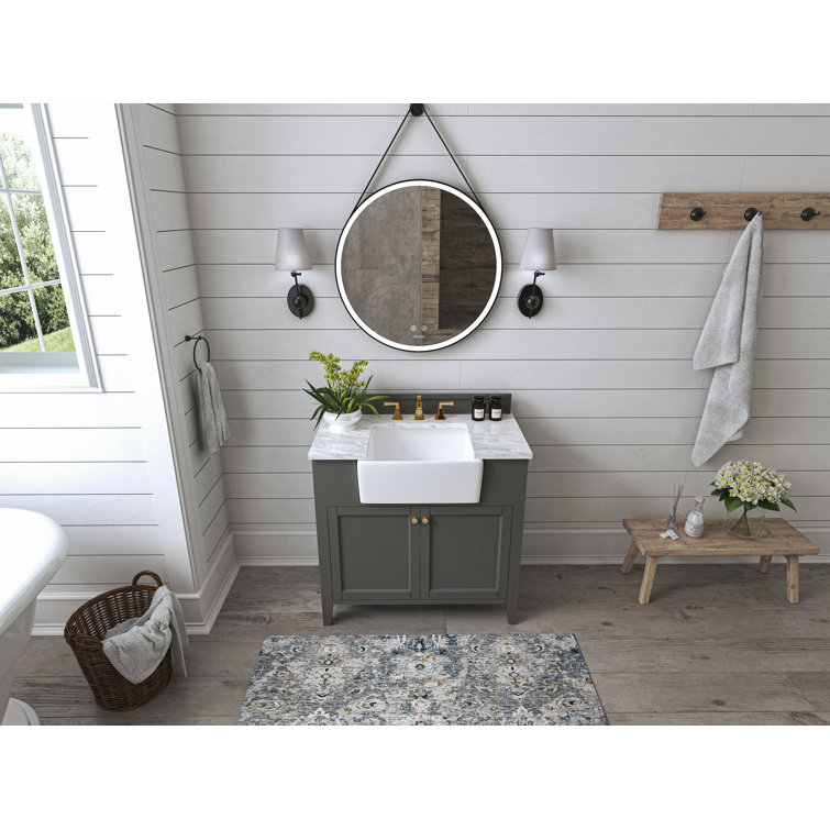 Adeline 36'' Sapphire Gray Wood Bathroom Vanity with Marble Top