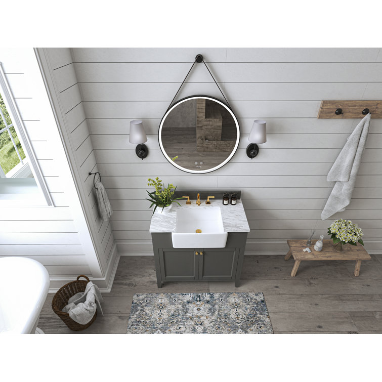 Adeline 36'' Sapphire Gray Wood Bathroom Vanity with Marble Top