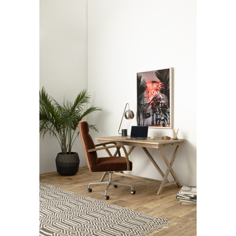 Masterson Burnt Auburn Velvet Swivel Desk Chair with Distressed Oak Frame