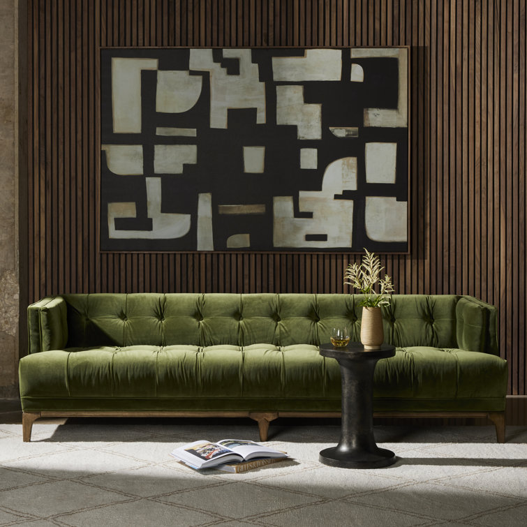 Navy Blue Velvet Tufted Mid-Century Modern Sofa