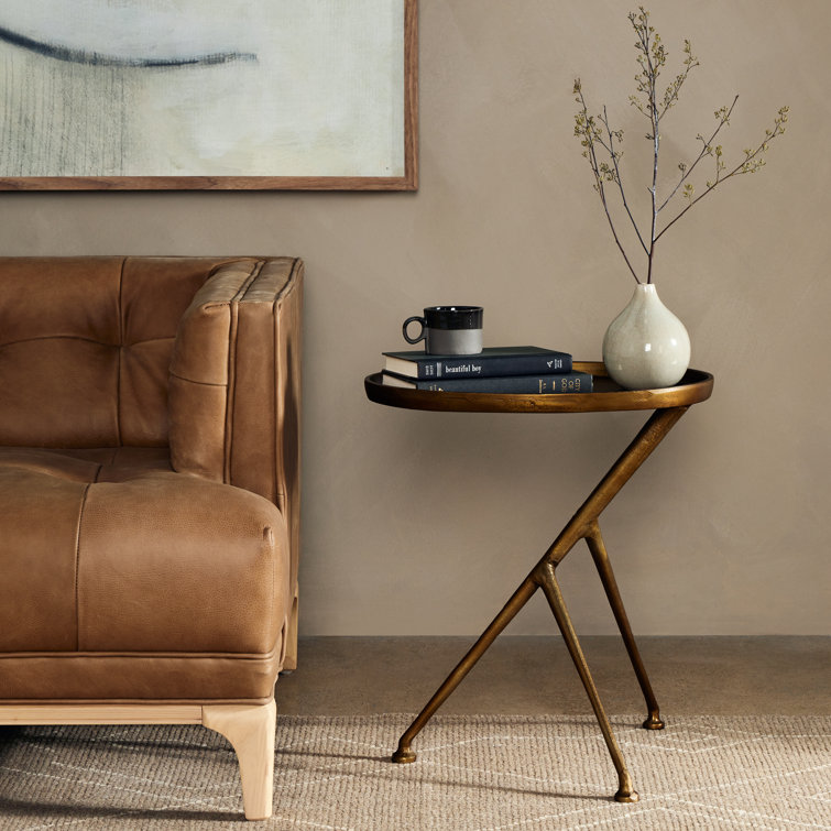 Araceli Raw Brass Round Stone and Metal Side Table