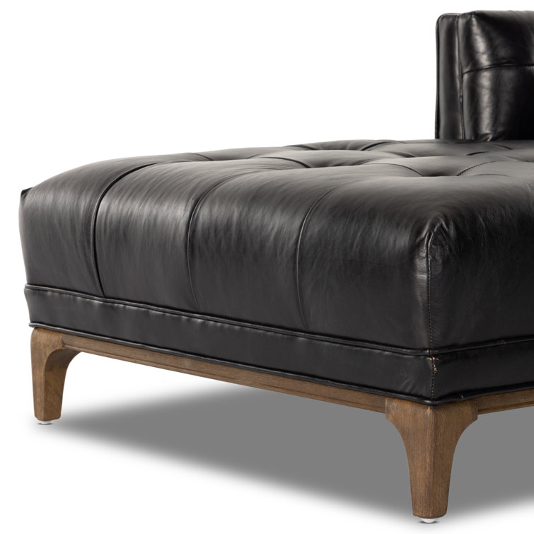 Dylan Mid-Century Rider Black Leather Chaise Lounge