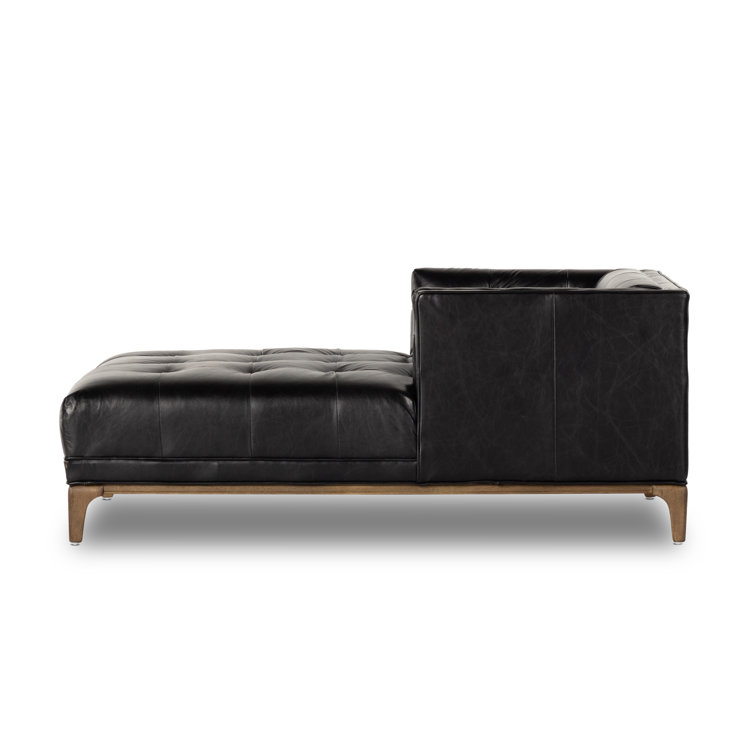 Dylan Mid-Century Rider Black Leather Chaise Lounge