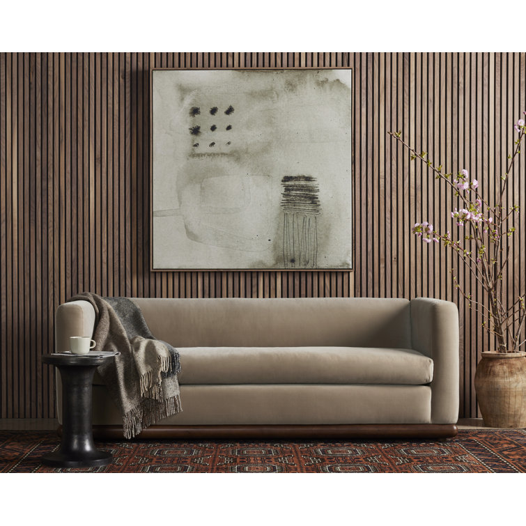 Surrey Taupe Velvet Stationary Sofa with Parawood Base