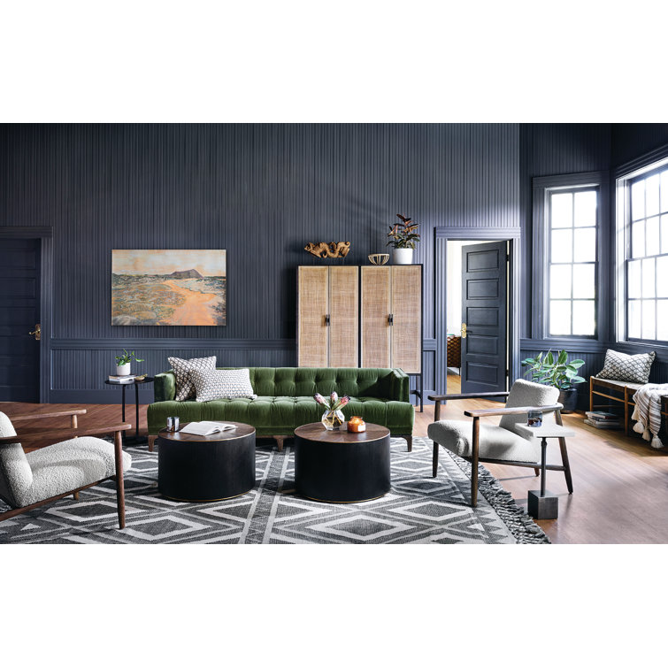 Navy Blue Velvet Tufted Mid-Century Modern Sofa
