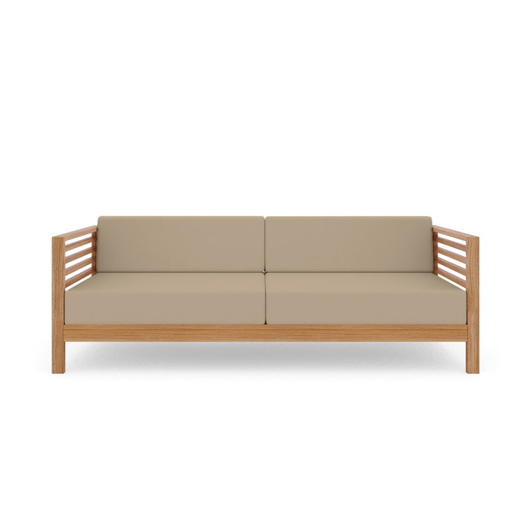 Modern Teak 3-Seat Outdoor Sofa with Fawn Cushions