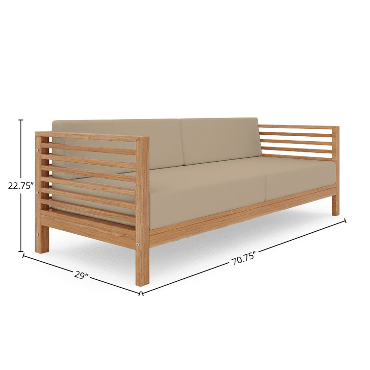 Modern Teak 3-Seat Outdoor Sofa with Fawn Cushions